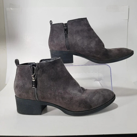 Kenneth Cole Ankle Boots Womens 9 Gray Leather Casual Bootie Zip Up Block Heel C - Picture 1 of 13